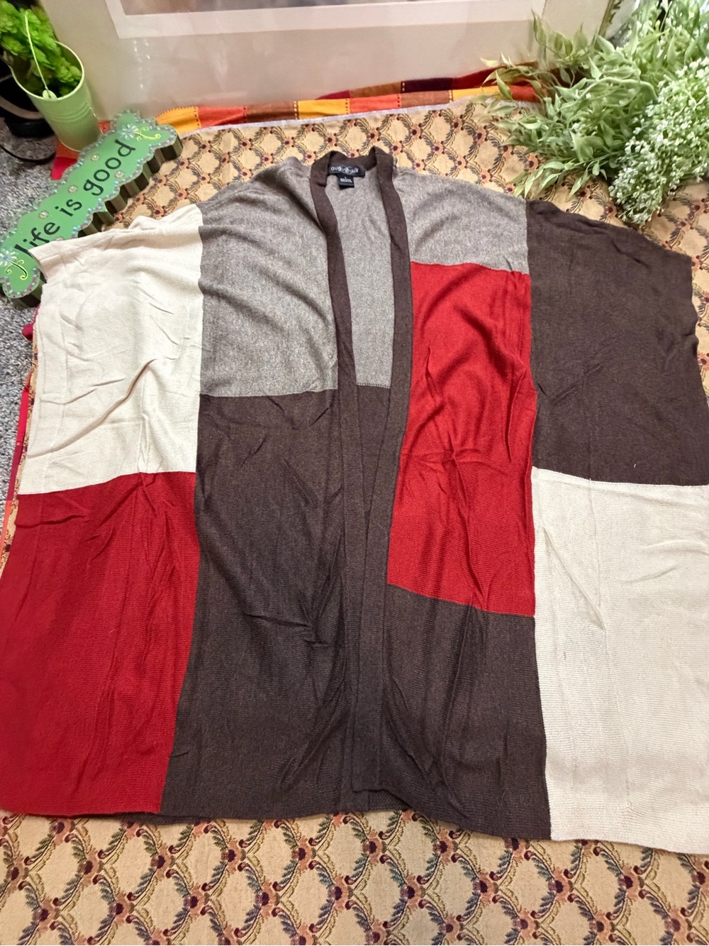 Colorblock Open-Front Sweater Cardigan - Picture 4 of 9